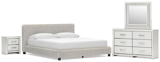 Zuraleus California King Upholstered Bed, Dresser, Mirror and Nightstand
