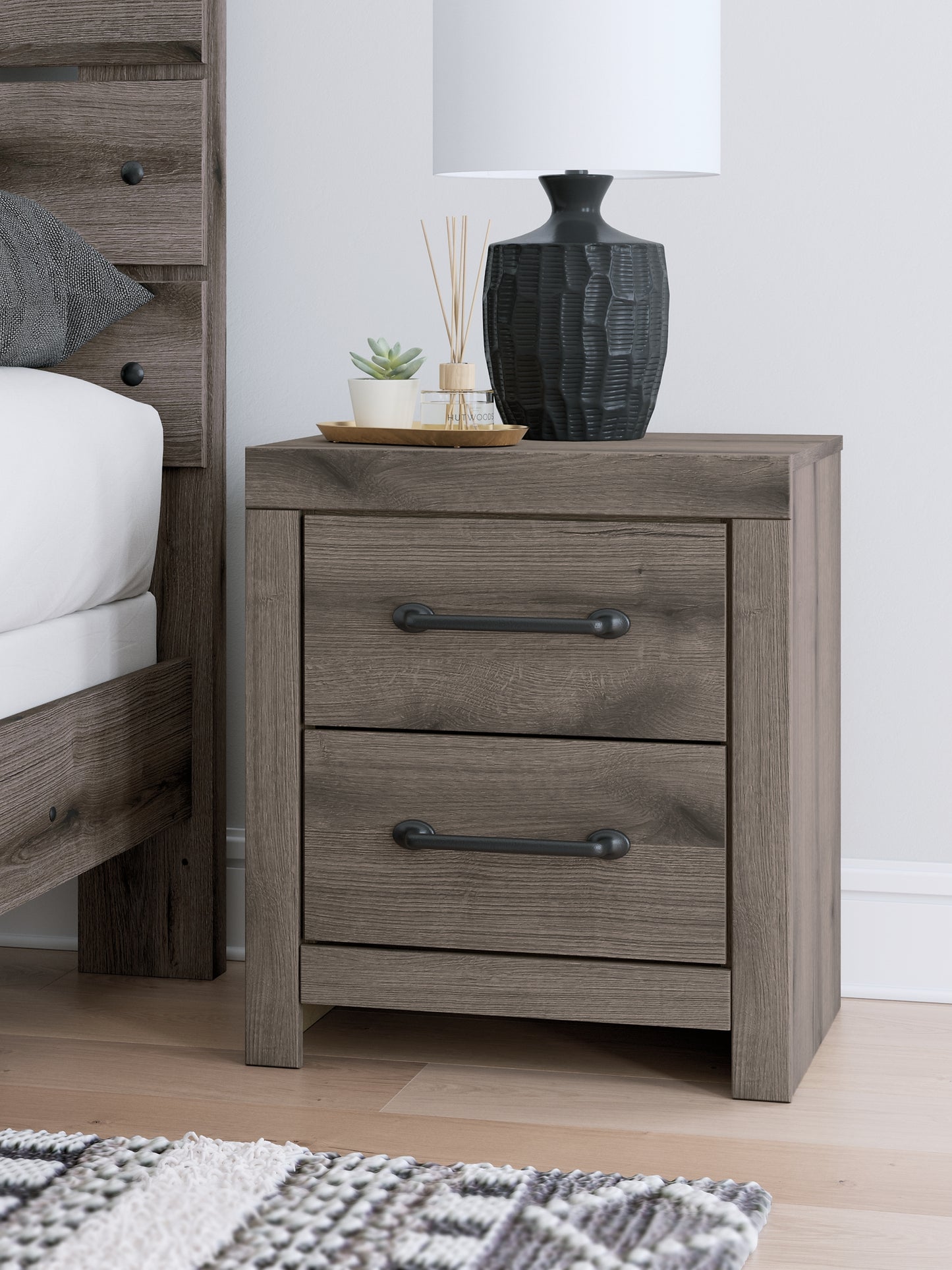 Graystorm King Panel Bed with Mirrored Dresser and Nightstand
