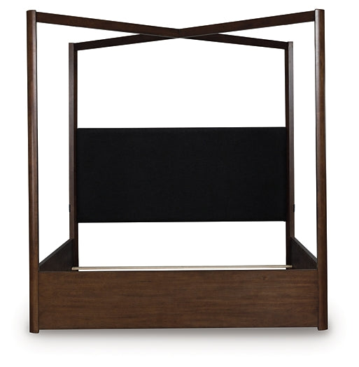 Dilenno Queen Canopy Bed with Mirrored Dresser and Nightstand