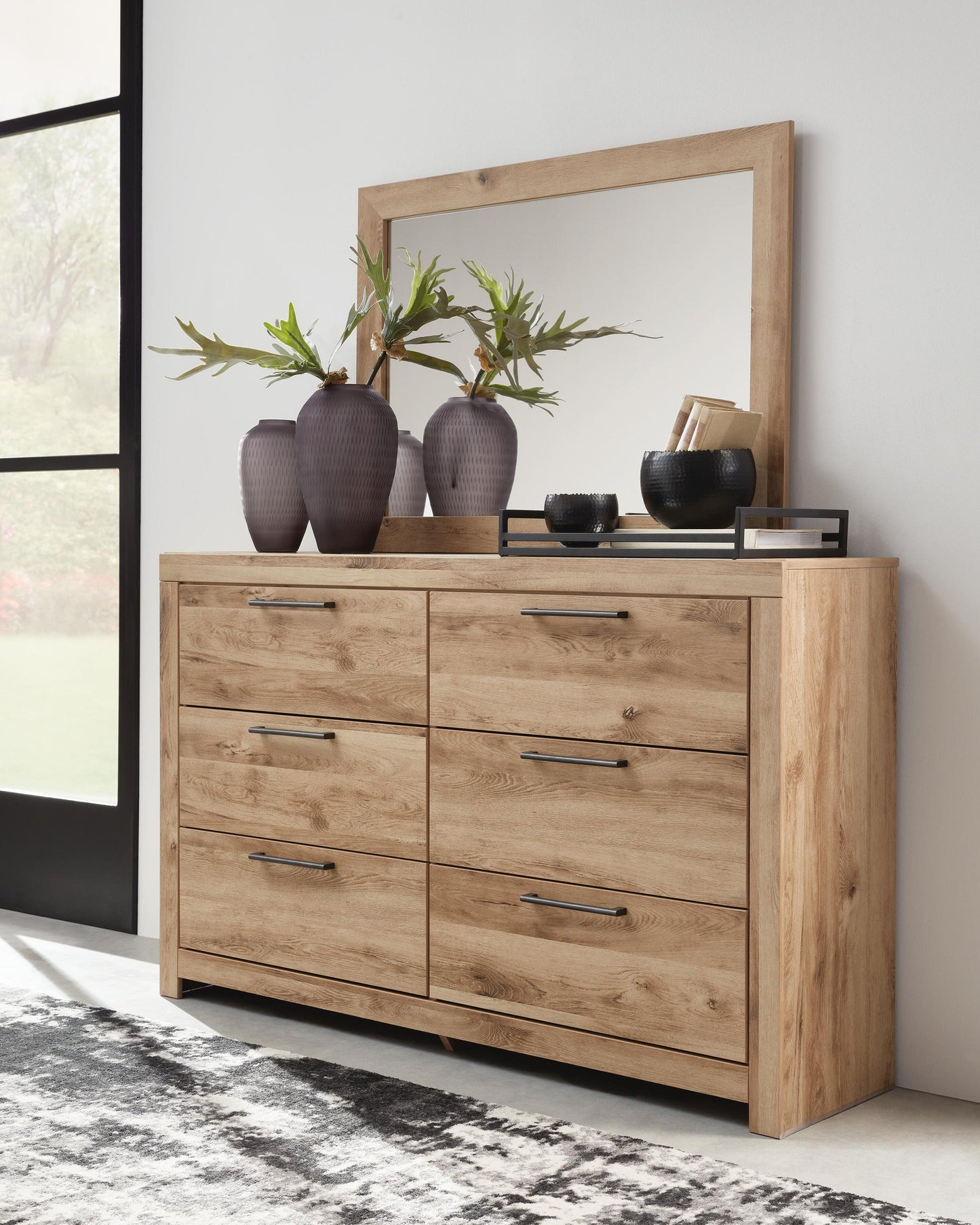 Hyanna King Panel Storage Bed, Dresser, Mirror, Chest and Nightstand