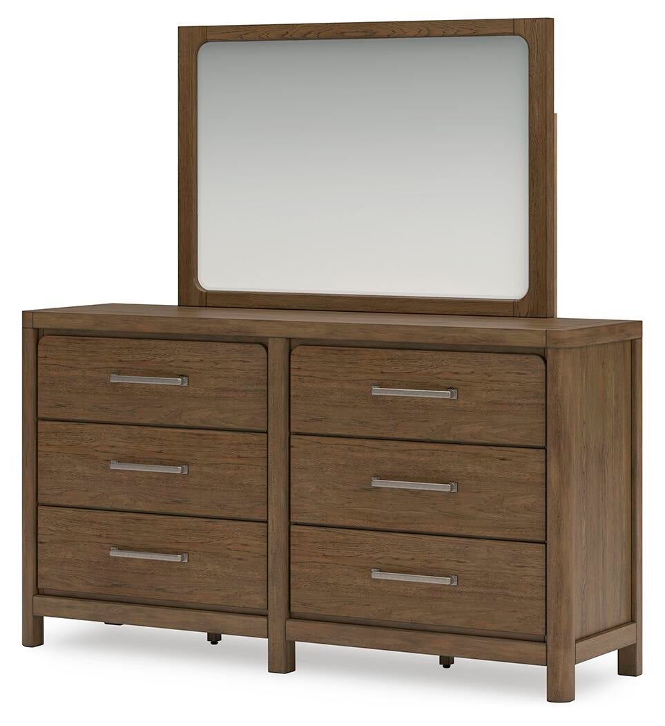 Cabalynn California King Panel Bed with Storage with Mirrored Dresser and Nightstand