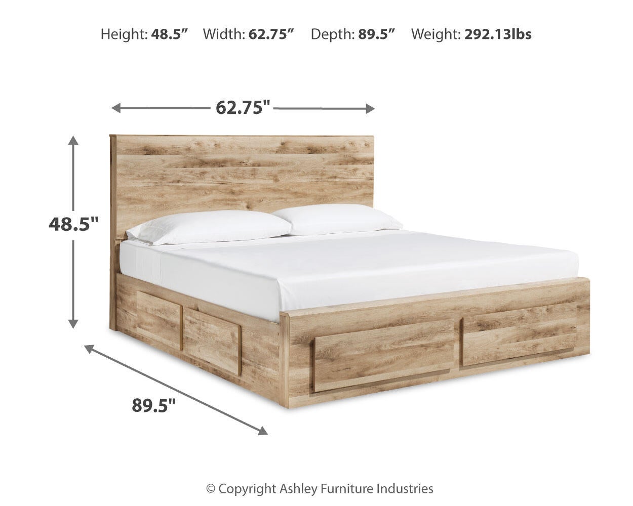 Hyanna Queen Panel Storage Bed with 2 Under Bed Storage Drawer, Dresser and Mirror