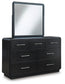 Rowanbeck California King Upholstered Panel Bed, Dresser, Mirror, Chest and Nightstand