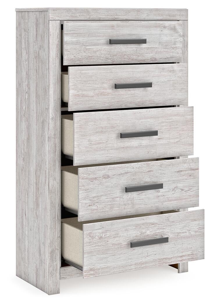Cayboni King Panel Bed, Dresser, Mirror, Chest and Nightstand