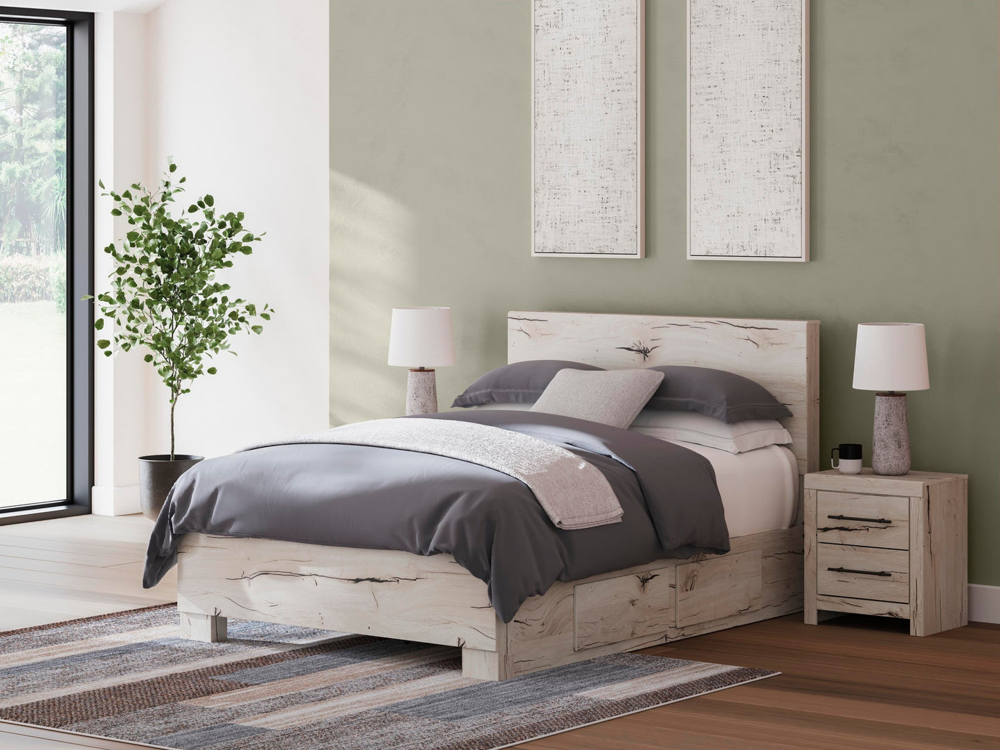 Lawroy Queen Panel Bed with Storage, Dresser, Mirror, Chest and Nightstand