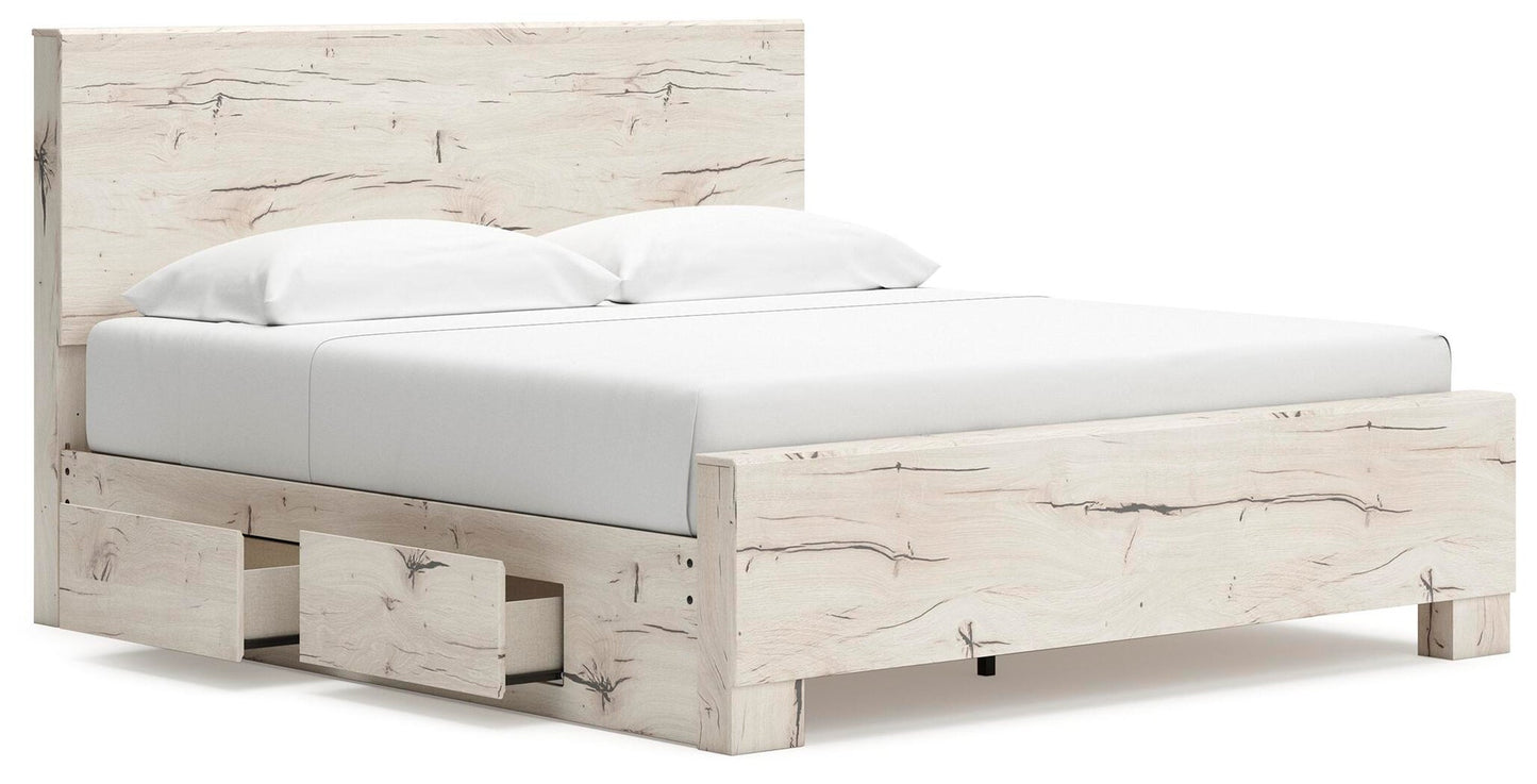 Lawroy King Panel Bed with Storage, Dresser, Mirror and Nightstand