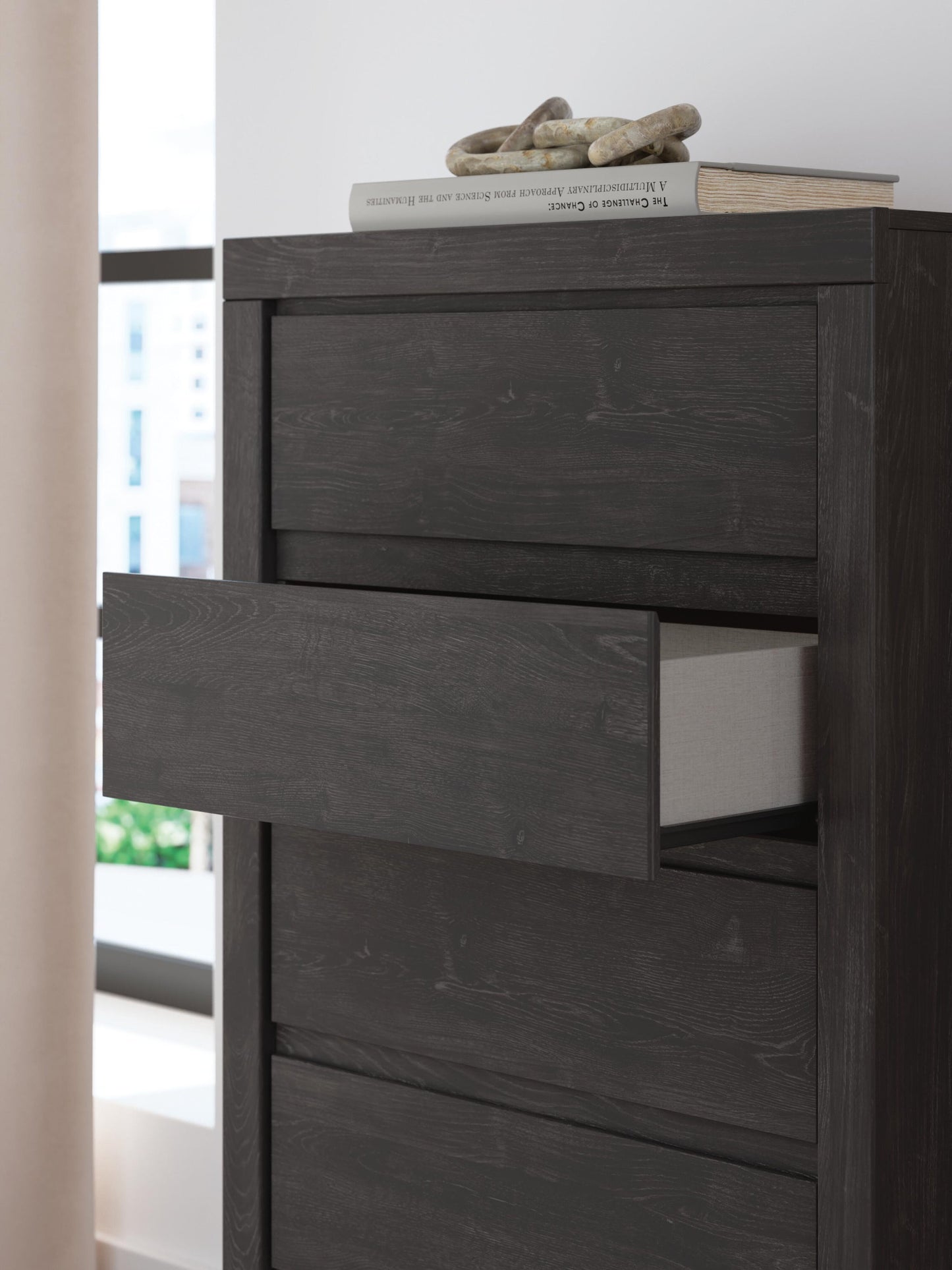 Fraluna King Panel Bed, Dresser, Mirror, Chest and Nightstand