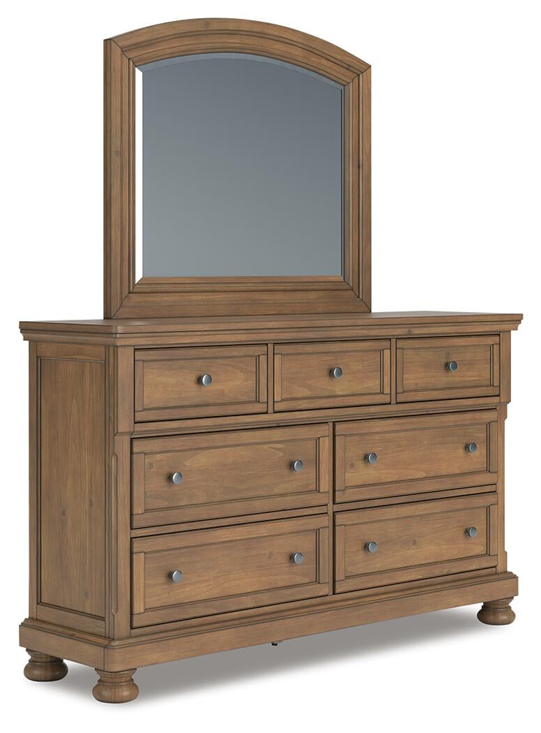 Feddinger Queen Panel Bed with Mirrored Dresser, Chest and Nightstand