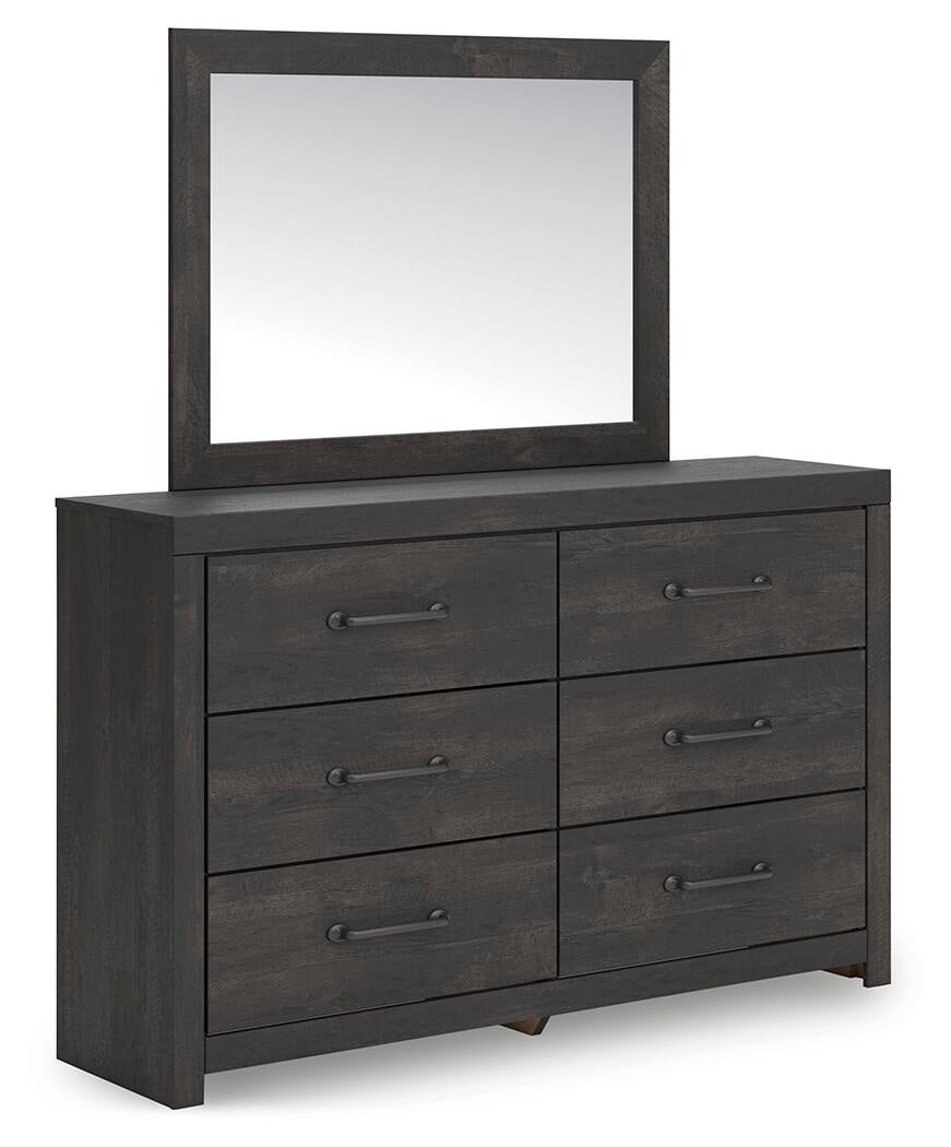 Delmorta Queen Panel Bed, Dresser, Mirror, Chest and Nightstand