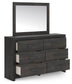 Delmorta King Panel Bed, Dresser, Mirror and Nightstand