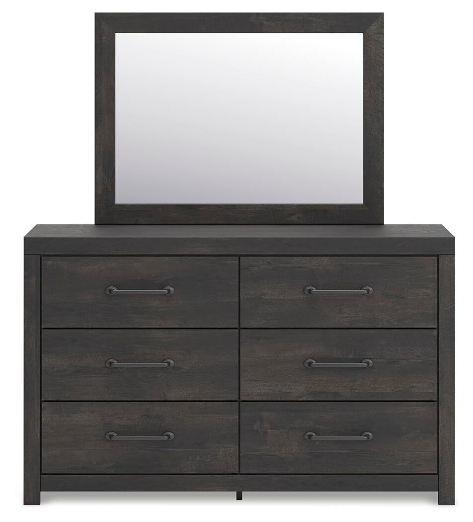 Delmorta Twin Panel Storage Bed, Dresser and Mirror