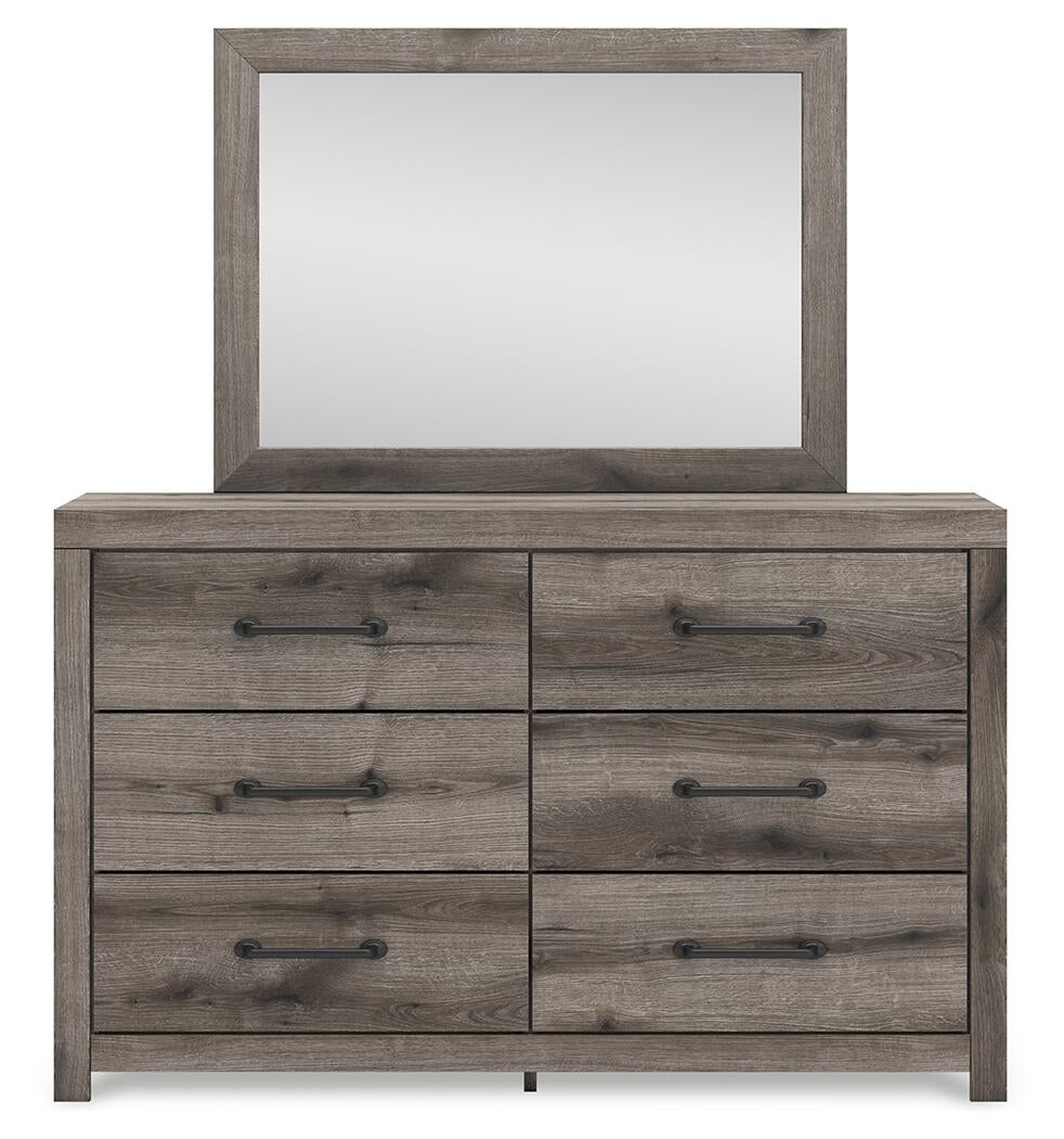 Graystorm Twin Panel Bed with Storage, Dresser, Mirror and Nightstand