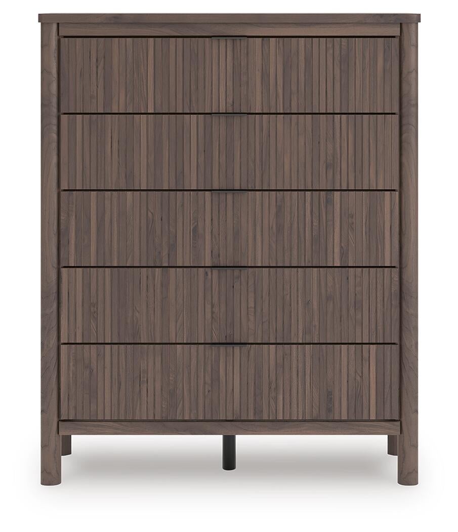 Pamytta King Upholstered Panel Platform Bed, Dresser, Mirror, Chest and Nightstand