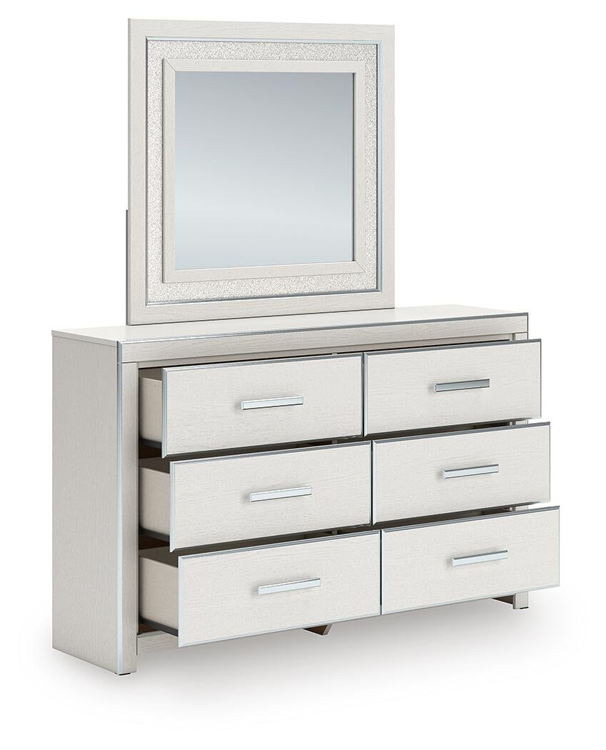 Zuraleus King Upholstered Panel Platform Bed, Dresser and Mirror