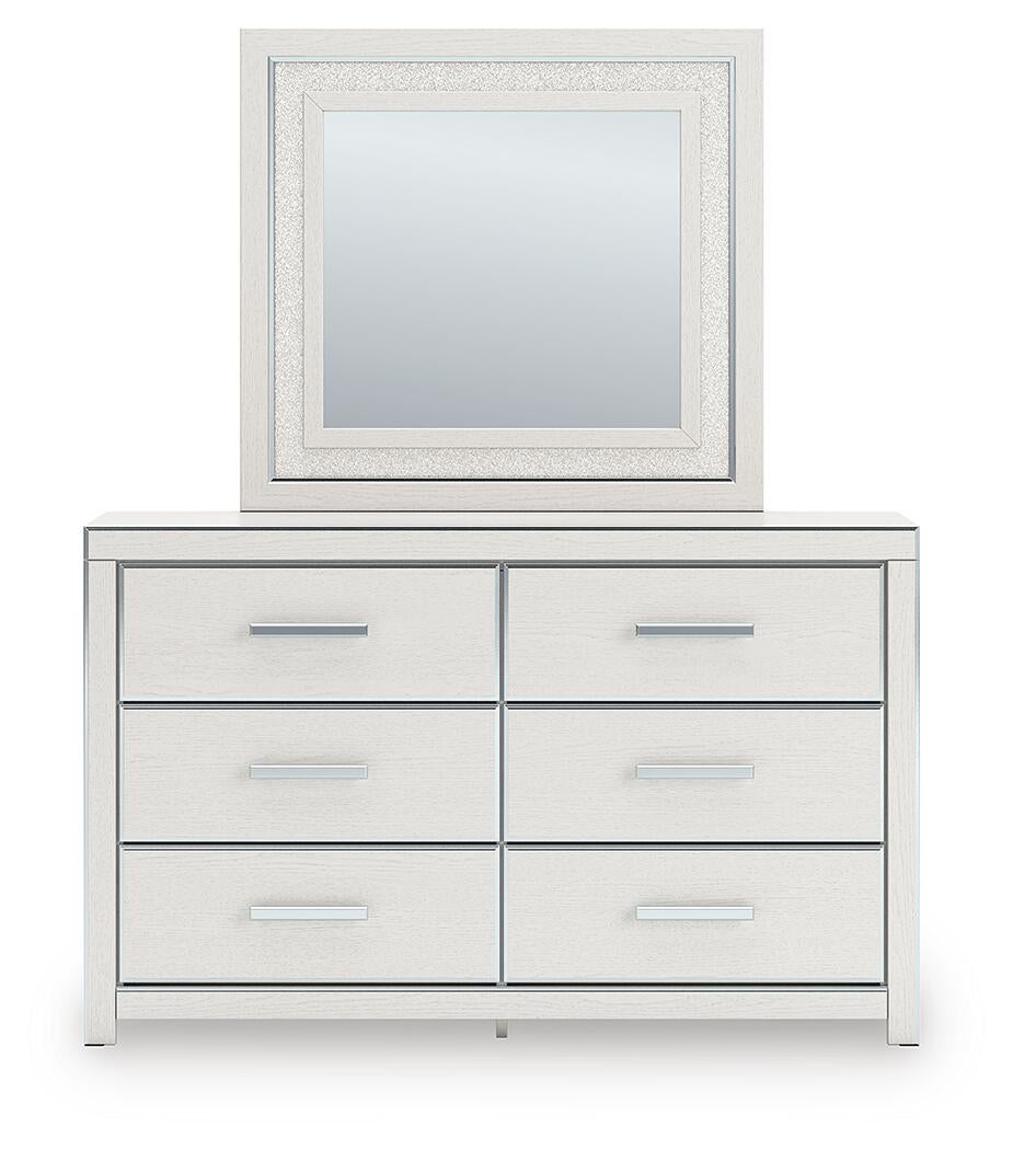 Zuraleus King Upholstered Panel Platform Storage Bed, Dresser and Mirror