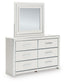 Zuraleus King Upholstered Panel Platform Storage Bed, Dresser and Mirror