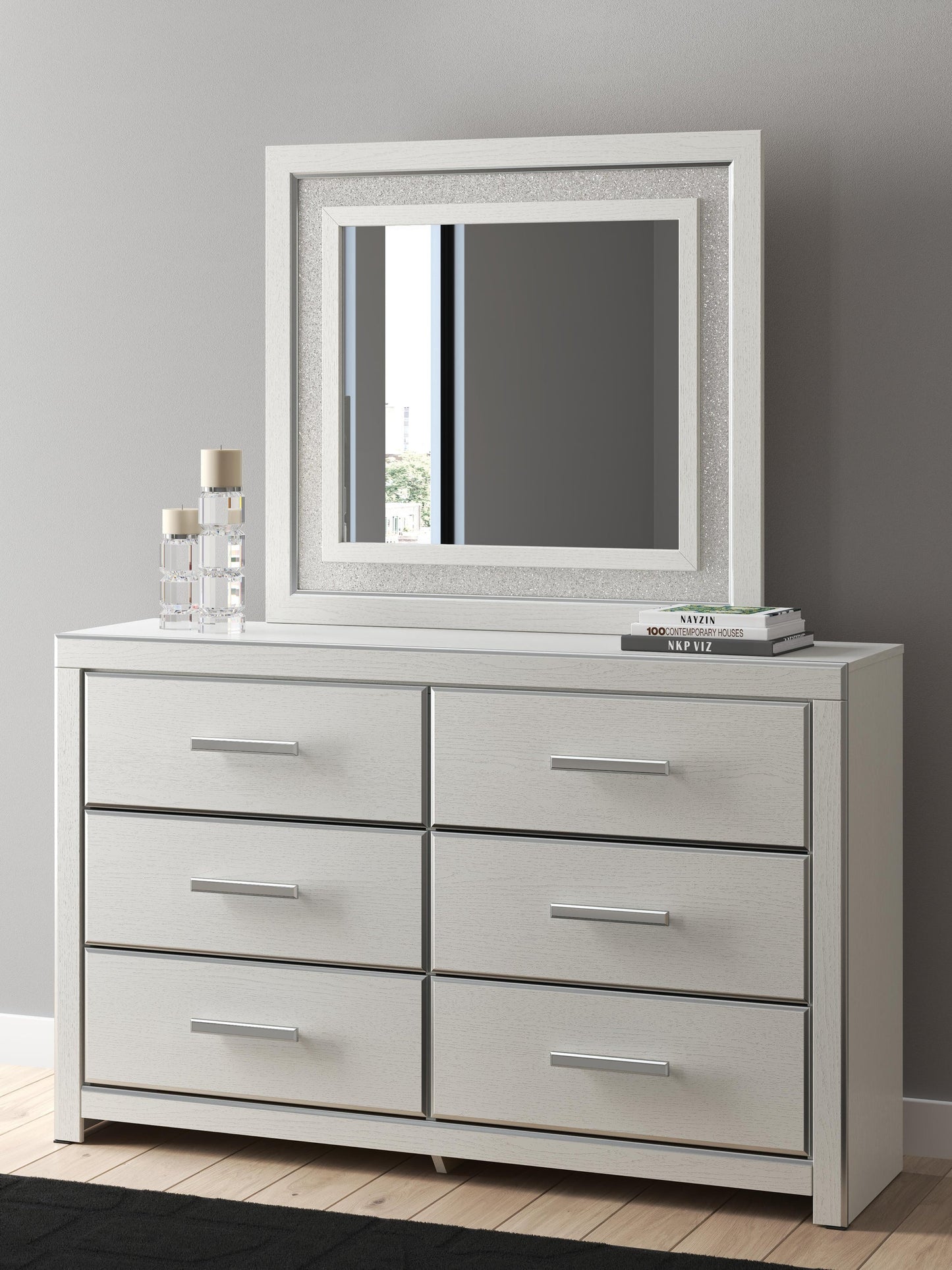Zuraleus California King Upholstered Bed, Dresser, Mirror and Nightstand