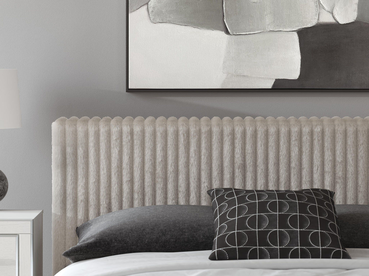 Zuraleus California King Upholstered Bed, Dresser, Mirror and Nightstand
