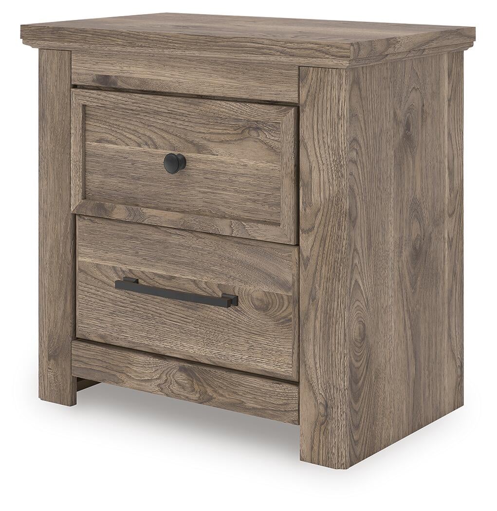 Rusticott Queen Poster Bed with Mirrored Dresser and Nightstand