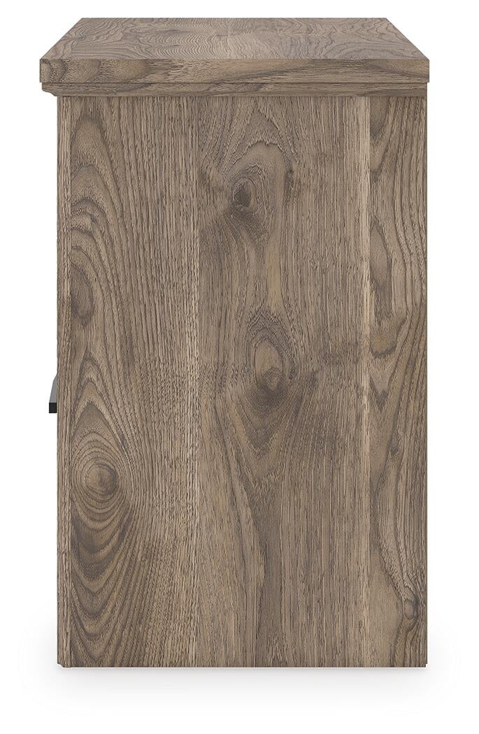 Rusticott Queen Panel Bed with Mirrored Dresser and Nightstand