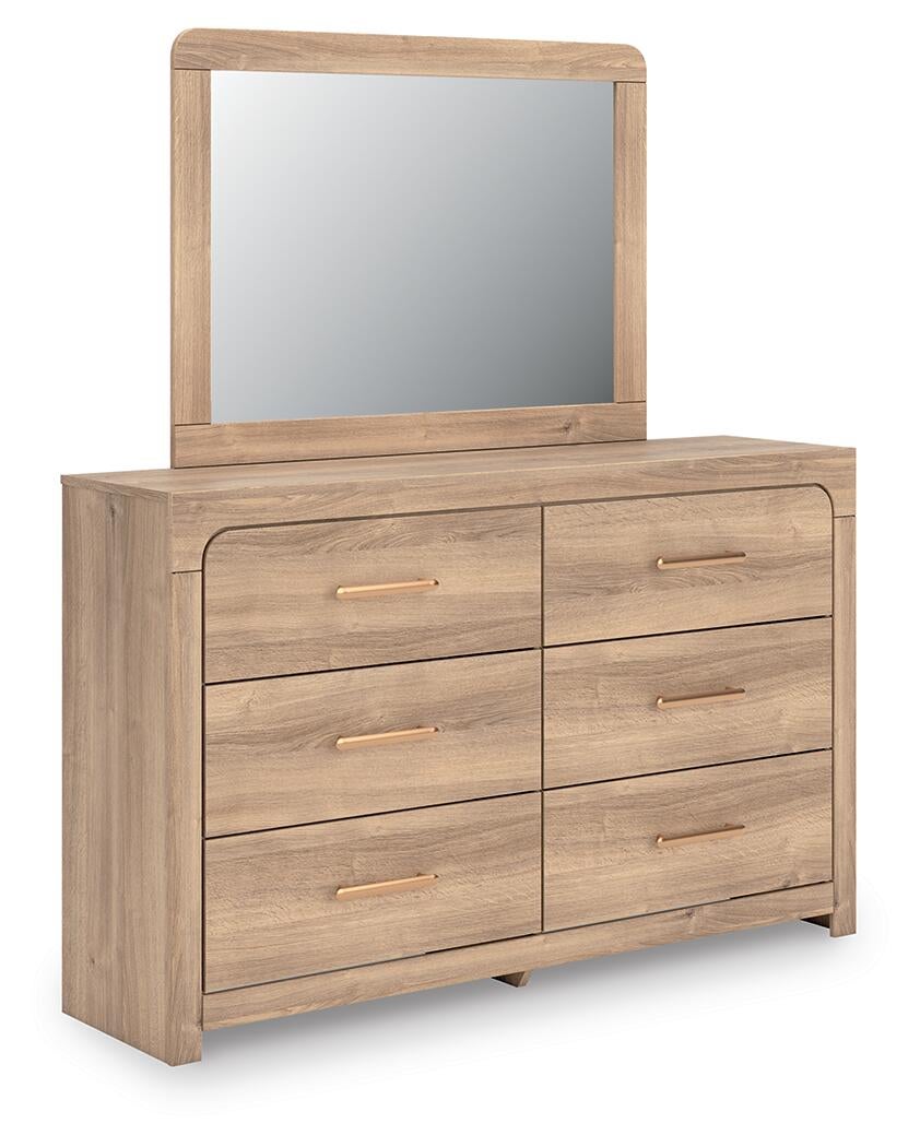 Kinlanni King Upholstered Platform Bed, Dresser and Mirror