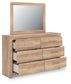 Kinlanni Queen Upholstered Panel Bed, Dresser, Mirror and Nightstand